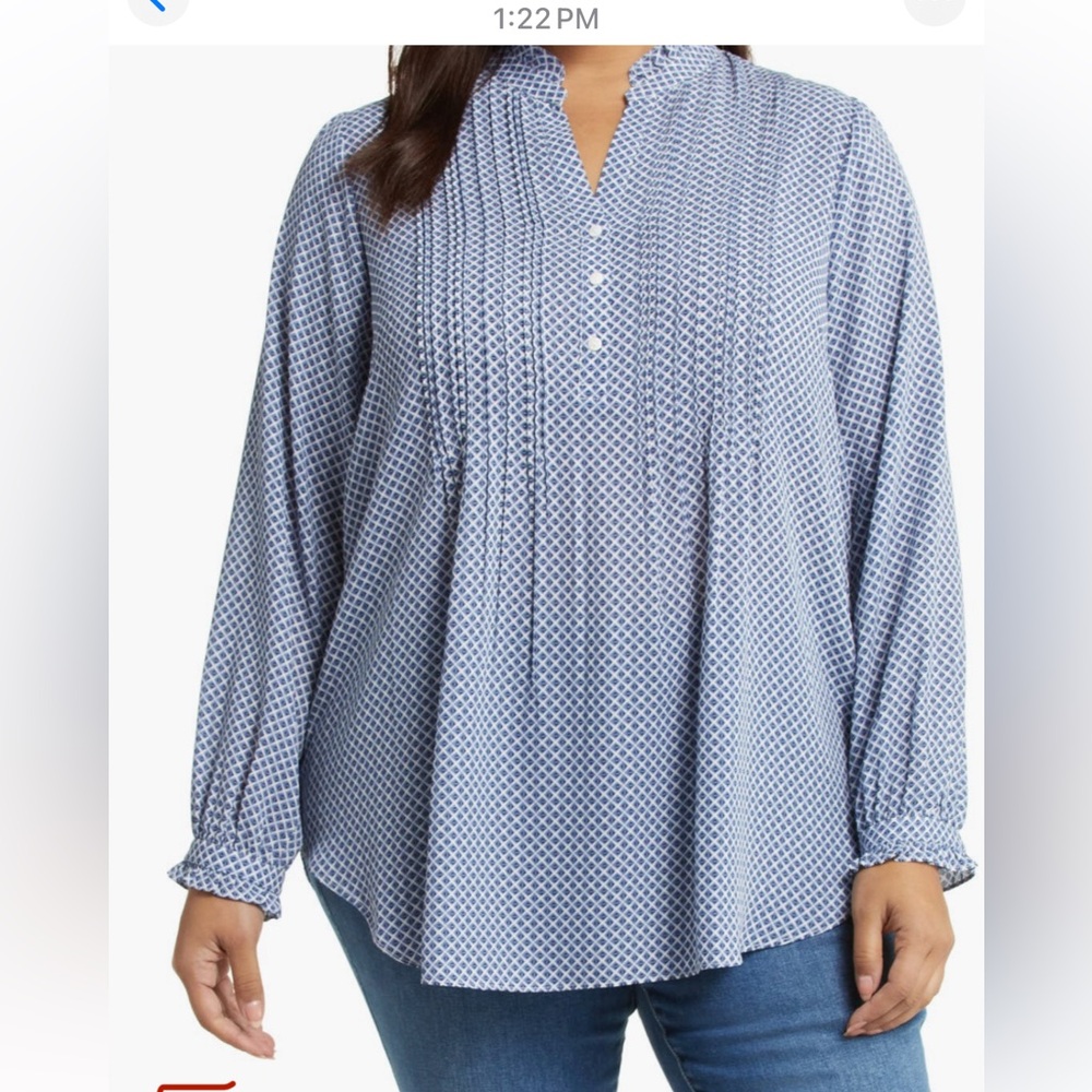 NYDJ Pleat front Tunic Top 4X Heritage Geo Aviary
